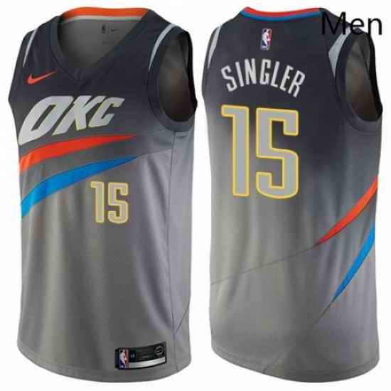 Mens Nike Oklahoma City Thunder 15 Kyle Singler Swingman Gray NBA Jersey City Edition